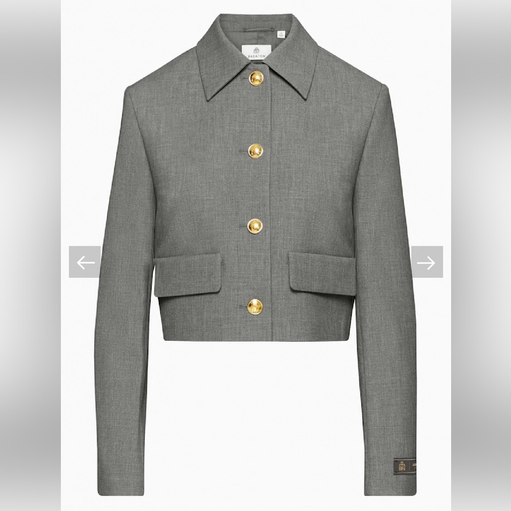 Aritzia Babaton Gray Cropped Jacket with Gold Buttons